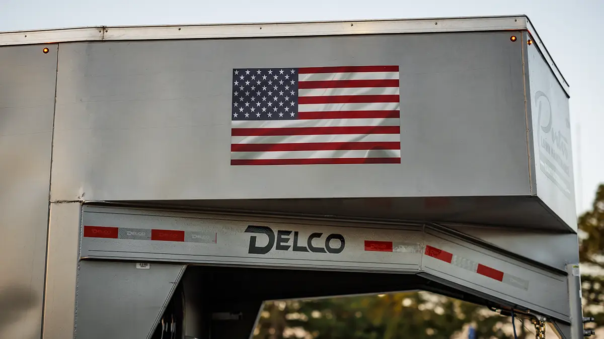 Heavy Duty Delco Enclosed Cargo Trailers heavy duty gray delco enclosed cargo trailer with american flag