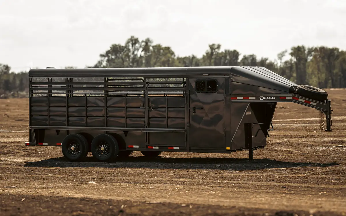 delco-livestock-trailer-brand Delco livestock trailer built for rugged ranch use with heavy-duty steel construction